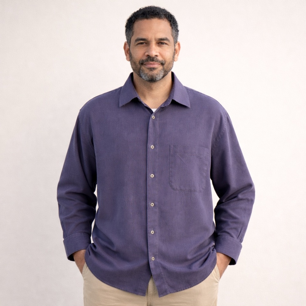 💖 Mondo di Marco Blue/Brown Cotton Button-Up Shirt, Size XL